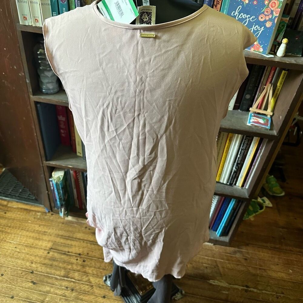 Anne Klein blush pink asymmetrical tie sleeveless l top - Picture 3 of 4